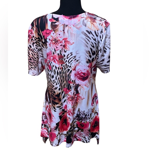 Blue Mood (M) Floral Leapoard Print casual rayon Top - Picture 2 of 10